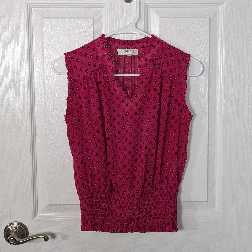 Rachel Zoe Smocked Waist Sleeveless Notch Neckline Feminine‎ Blouse Size XS